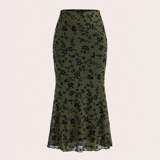 Damen Maxirock mit floralem Design und eleganter Silhouette EB