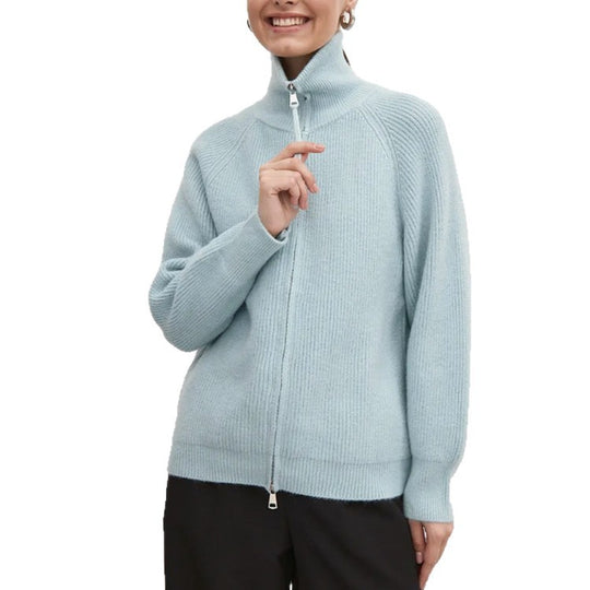 Damen Strickjacke mit hohem Kragen und Reißverschluss EB