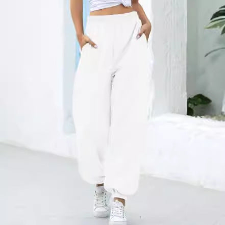 Damen nan weite High-Waist Jogginghose aus weichem Fleece mit elastischem Bund, Eingrifftaschen und engen Saumbündchen EB
