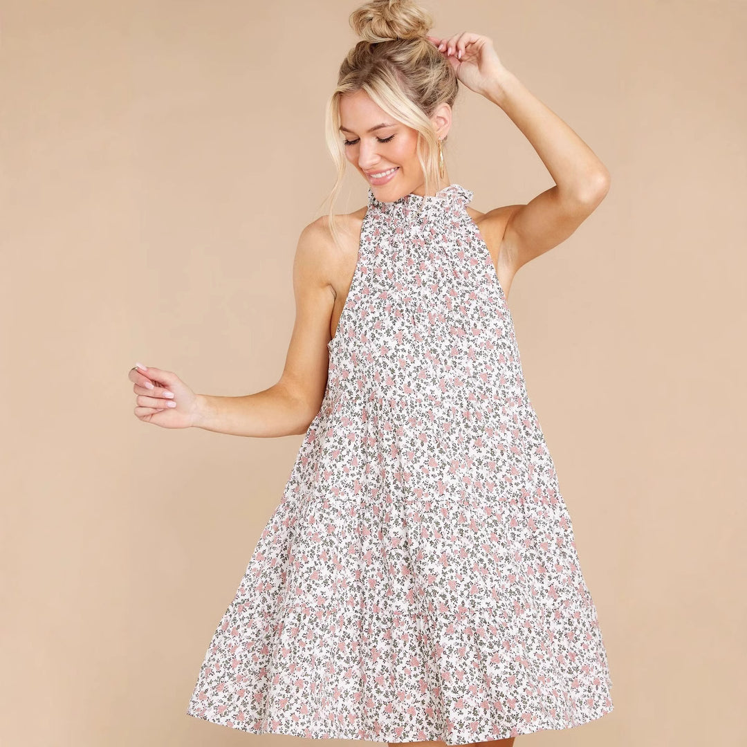 Damen Neckholder-Kleid mit verspielt-floralem Design und Rüschendetails EB
