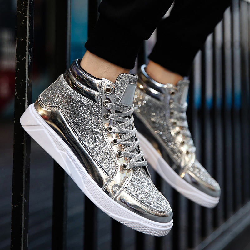 Damen Glitzernde High-Top Sneakers mit reflektierender Oberfläche und rutschfester Sohle EB