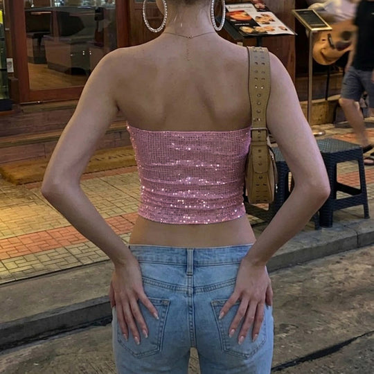 Damen Bandeau-Top mit funkelnden Pailletten und elastischem Schnitt EB