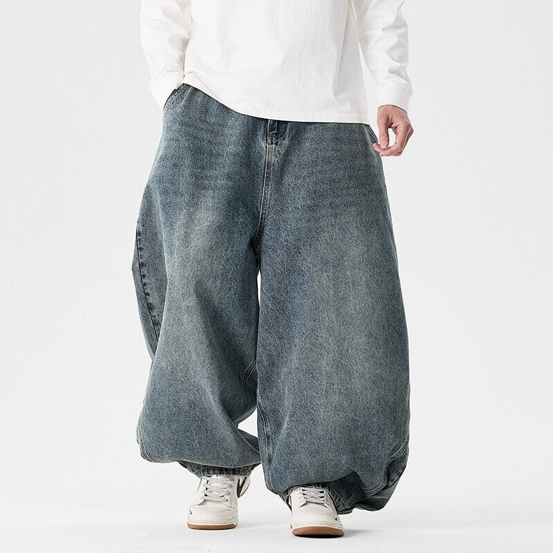 Herren nan extraweite Baggy-Jeans mit tiefem Schritt, relaxed Low-Crotch Schnitt und weitem Saum EB