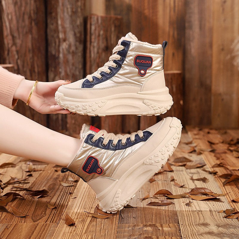 Damen modische High-Top Sneaker mit warmem Futter und rutschfester Sohle EB