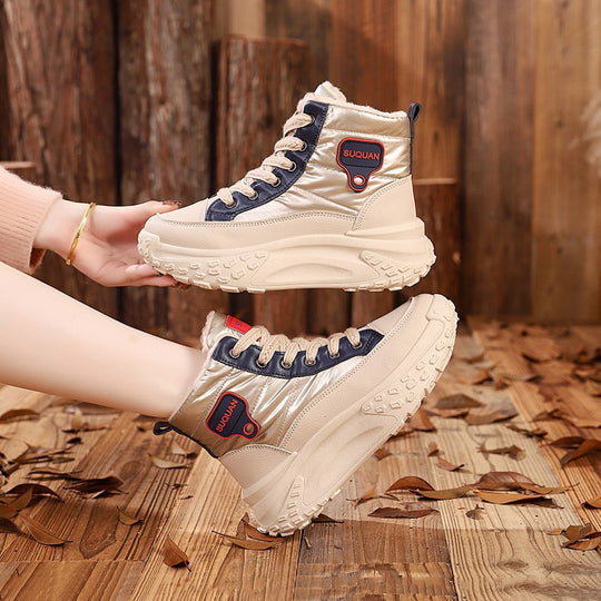 Damen modische High-Top Sneaker mit warmem Futter und rutschfester Sohle EB