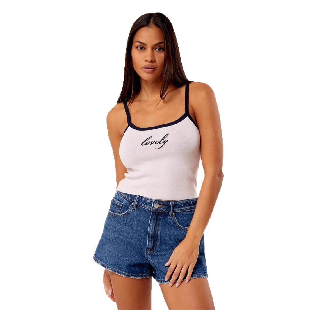 Damen Figurbetontes Crop-Top mit edlem Schriftzug EB