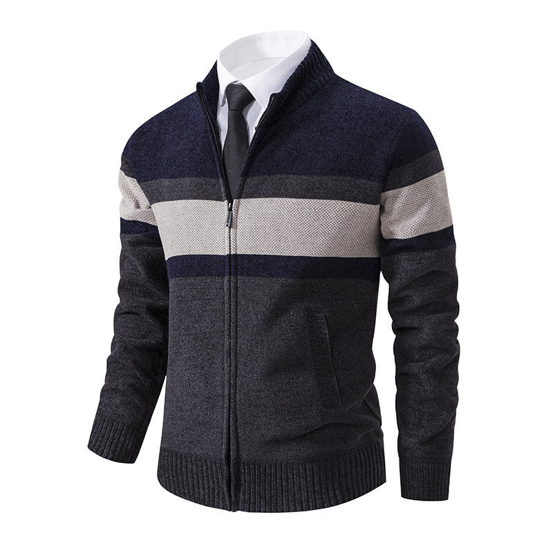 Herren moderne Strickjacke mit hohem Kragen und durchgehendem Reißverschluss EB