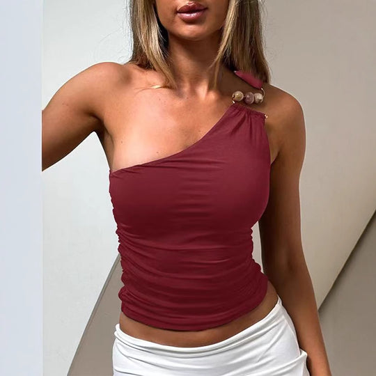 Damen asymmetrisches Top mit dekorativen Knöpfen EB