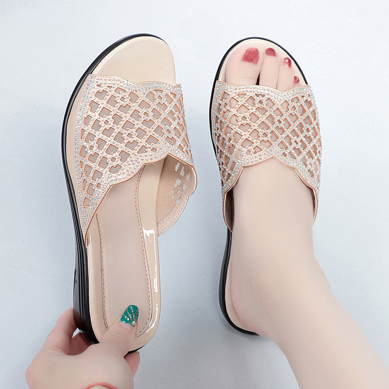 Damen Wedge-Sandalen mit modischem Riemendesign und eleganten Strassverzierungen EB