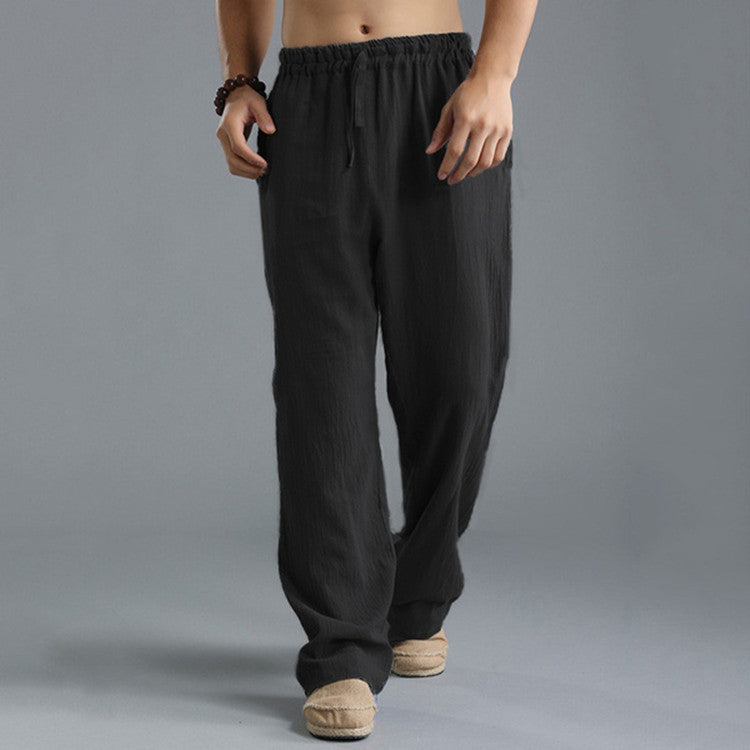 Herren nan lässige Leinenhose mit elastischem Bund, Kordelzug und geradem Bein EB