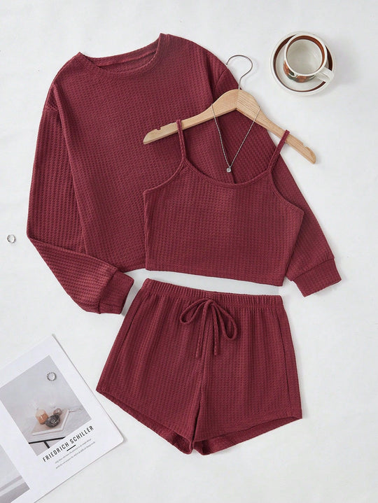 Damen Komfortables Lounge-Set mit kurzem Oberteil und Shorts EB