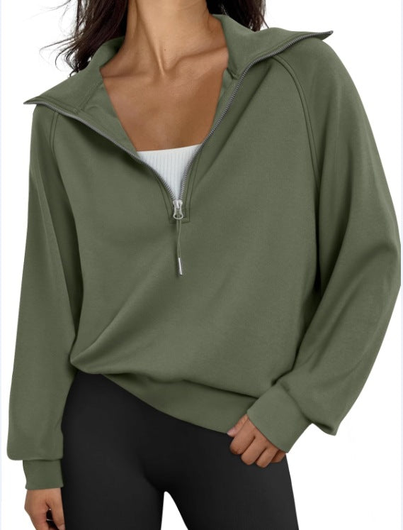 Damen lässiger Sweatpullover mit hohem Kragen und Reißverschluss EB