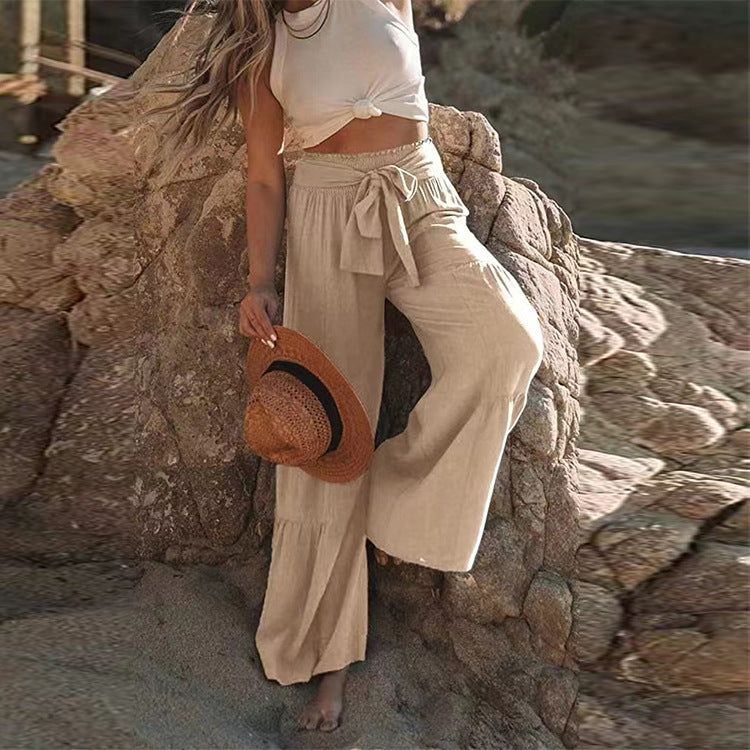 Damen Strandhose mit elastischem Bund und weitem Schnitt EB