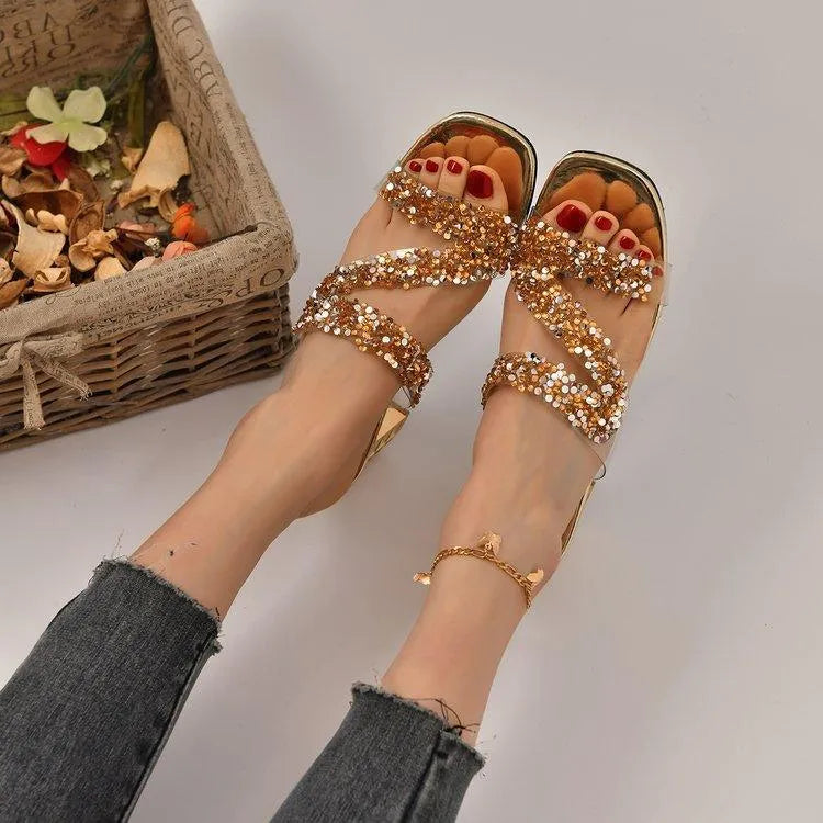 EB | Sandalen mit Absätzen und Pailletten