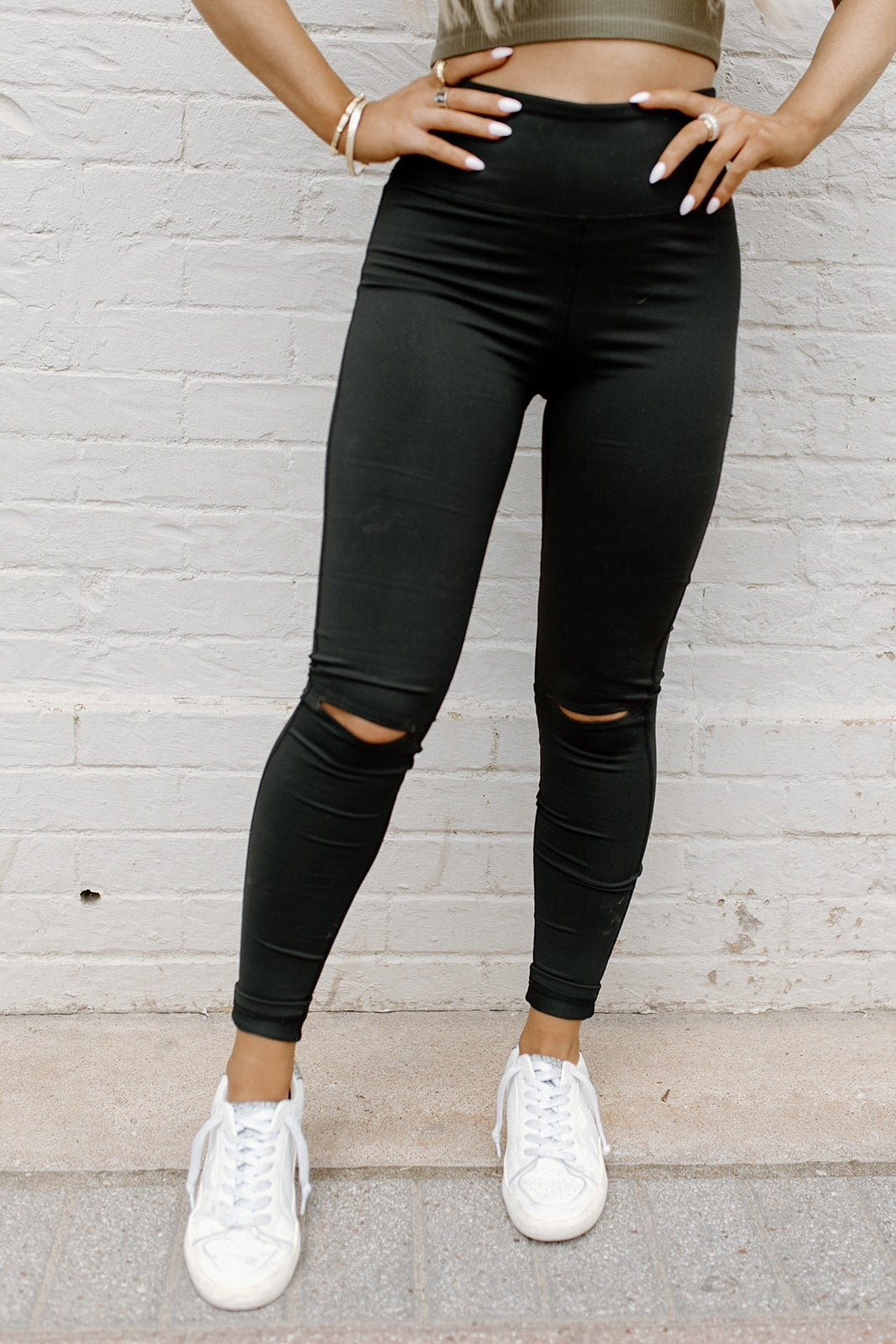 Damen Stepp-Leggings mit Riss-Detail EB