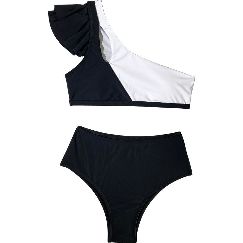 Damen asymmetrisches Bikini-Set mit hohem Bund EB