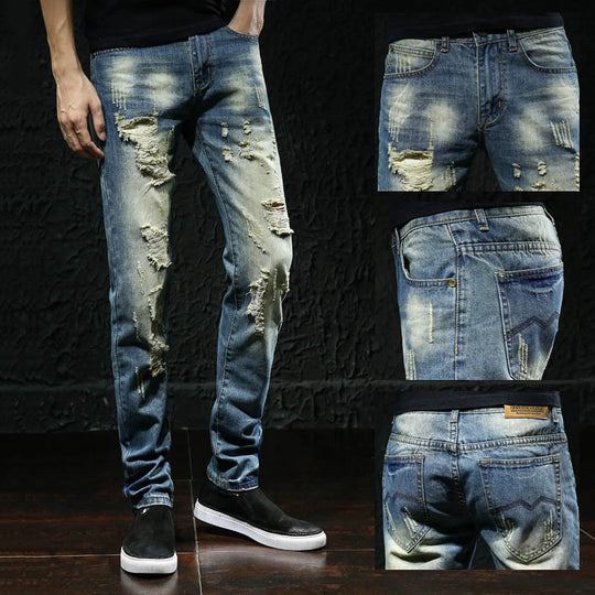 Herren modische Destroyed Jeans mit außergewöhnlichen Rissdetails EB