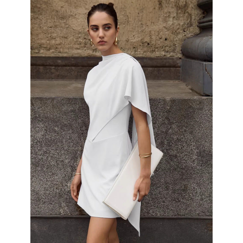Damen elegantes Wickelkleid mit asymmetrischem Saum und raffinierter Drapierung EB