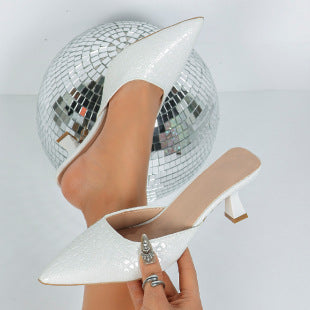 Damen elegante Slingback-Pantoletten mit glänzender Krokodilleder-Optik EB