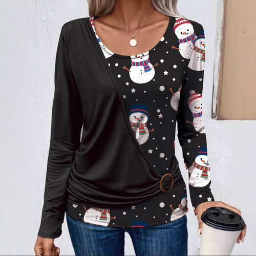 Damen Langarmshirt mit kreativem Weihnachtsdesign und praktischen Rüschendetails EB