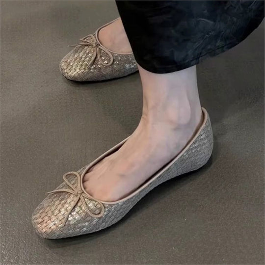Damen Ballerinas mit zierendem Schleifendetail und elegante Gewebestruktur EB