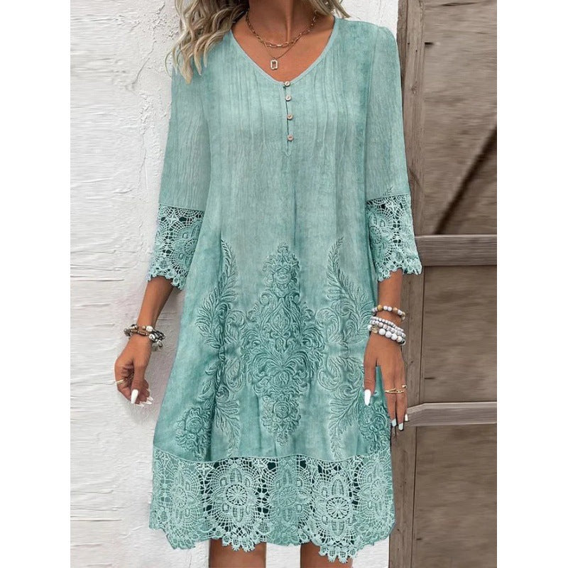Damen Elegantes Kleid mit Spitze und kunstvollem Stickmuster EB