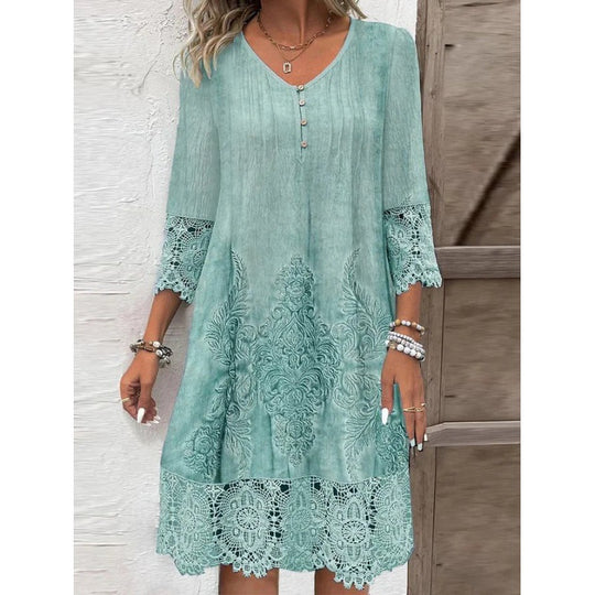 Damen Elegantes Kleid mit Spitze und kunstvollem Stickmuster EB