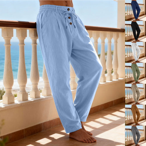 Herren nan leichte Loungehose mit elastischem Kordelbund, Tunnelzug und dekorativer Knopfleiste EB