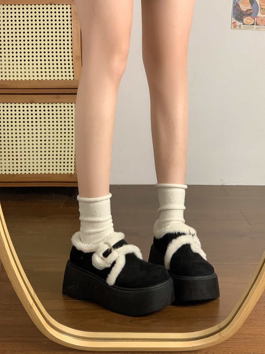 Damen Plattform-Schuhe mit kuscheligem Innenfutter und modischem Schnallen-Design EB