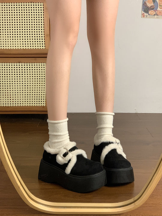 Damen Plattform-Schuhe mit kuscheligem Innenfutter und modischem Schnallen-Design EB