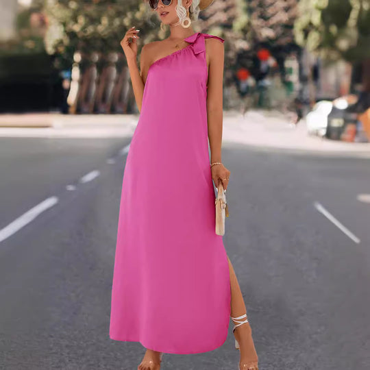 Damen Maxikleid mit asymmetrischem Träger und Seitenschlitz EB