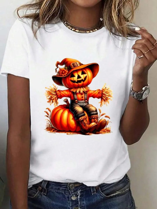 Damen T-Shirt mit stylischem Kürbis-Motiv und aufregendem Animal-Print EB