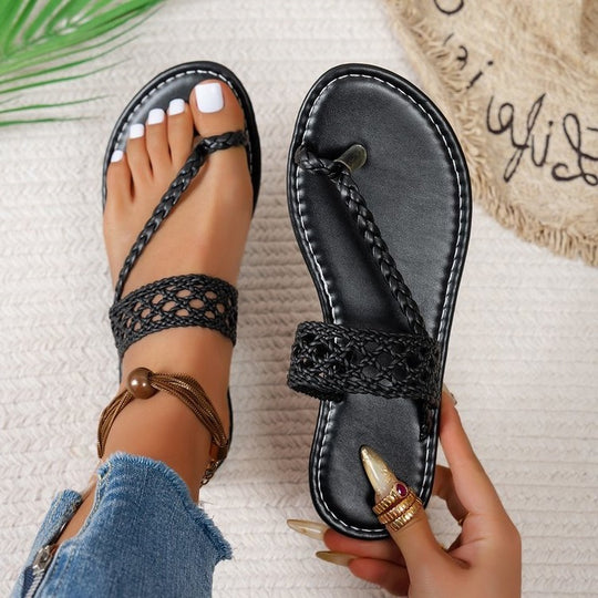 Damen Raffinierte Zehentrenner-Sandalen mit geflochtenem Riemen EB