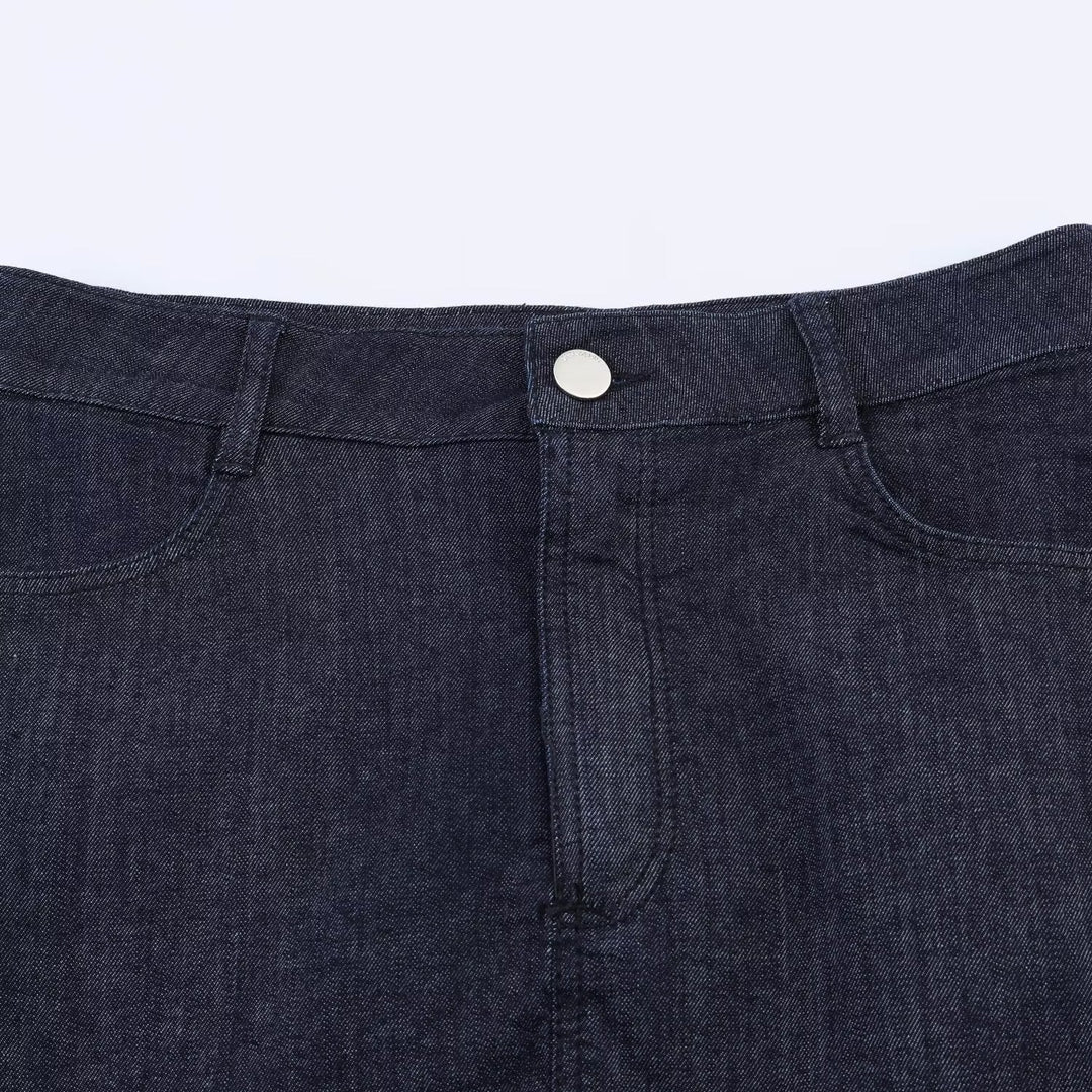 Damen Jeansrock mit exquisiter Spitze und fransigem Saum EB