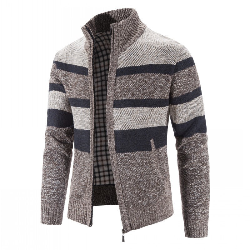 Herren modischer Strickpullover mit durchgehendem Reißverschluss und gestreiftem Design EB