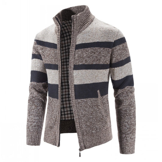 Herren modischer Strickpullover mit durchgehendem Reißverschluss und gestreiftem Design EB