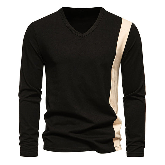 Herren Modernes Langarmshirt mit V-Ausschnitt und Farbblockdesign EB