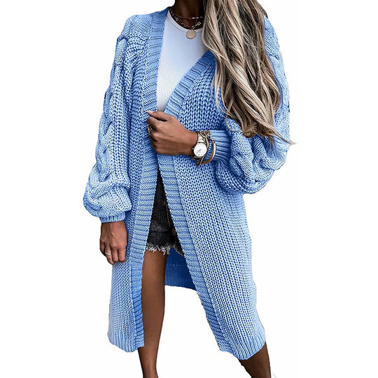 Damen Langer Strickcardigan mit voluminösen Ärmeln und offenen Seiten EB