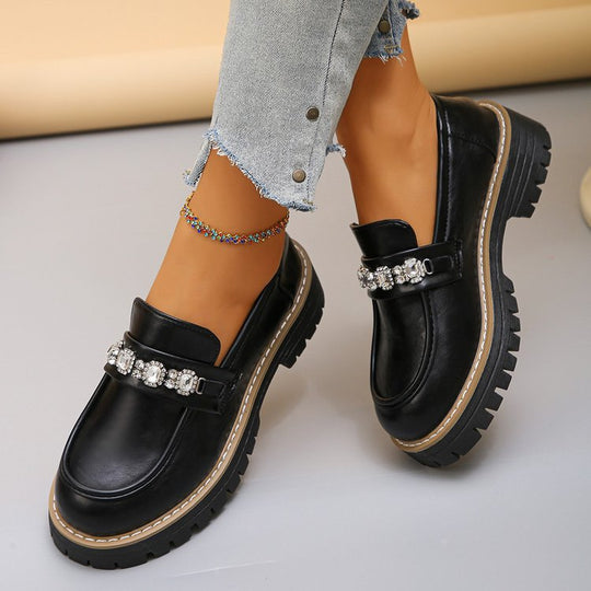 Damen Elegante und bequeme Mokassins mit dekorativen Kristallen EB