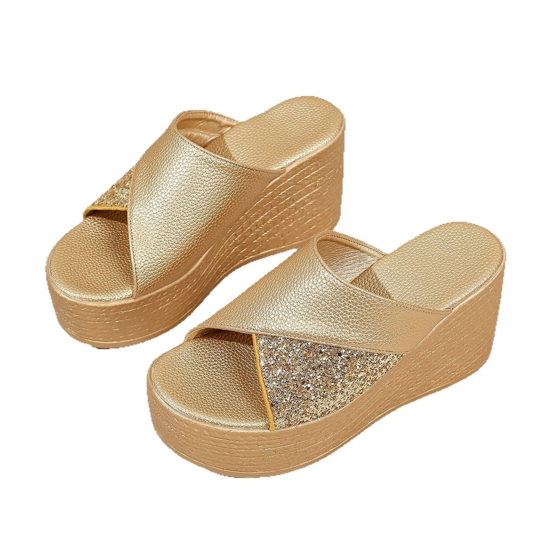 Damen Glamouröse Wedge-Pantoletten mit Glitzerakzenten EB