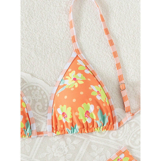 Damen Triangel-Bikini mit floralem Muster und verstellbaren Trägern EB
