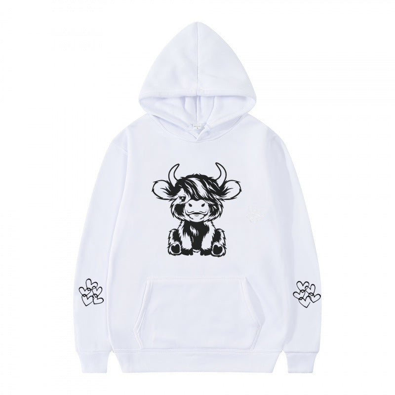 Damen Kapuzensweater mit entzückendem Kuhmotiv und praktischen Kängurutaschen EB