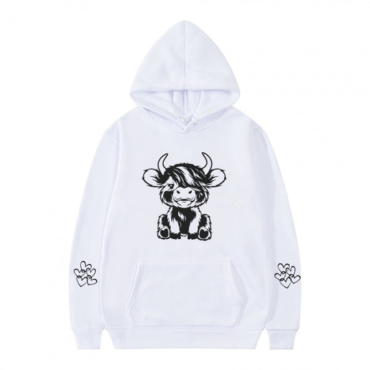 Damen Kapuzensweater mit entzückendem Kuhmotiv und praktischen Kängurutaschen EB