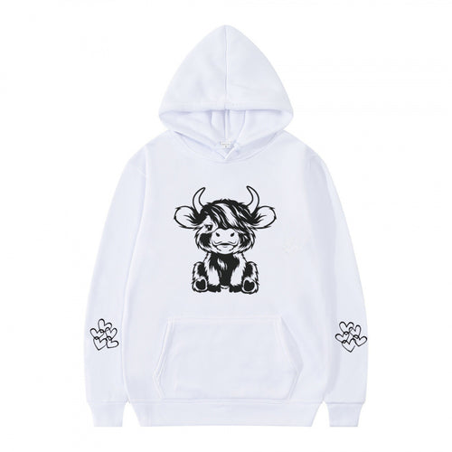 Damen Kapuzensweater mit entzückendem Kuhmotiv und praktischen Kängurutaschen EB