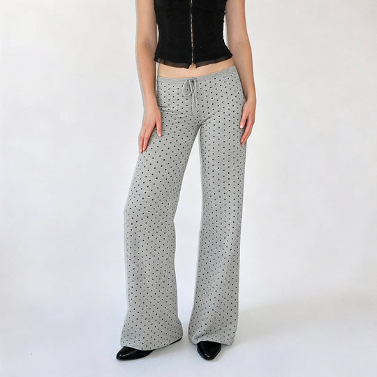 Damen nan gemütliche Highwaist-Loungehose mit weitem Schlag, elastischem Komfortbund, Kordelzug und dezentem Punkte-Print EB