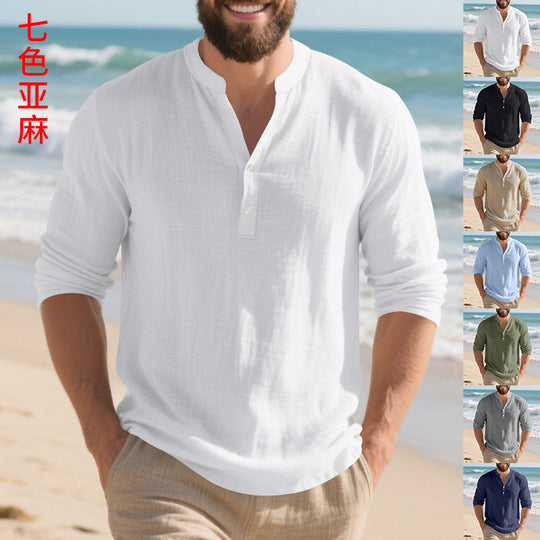 Herren Langarm-Henley-Shirt mit praktischem Knopfdesign und lässiger Passform EB