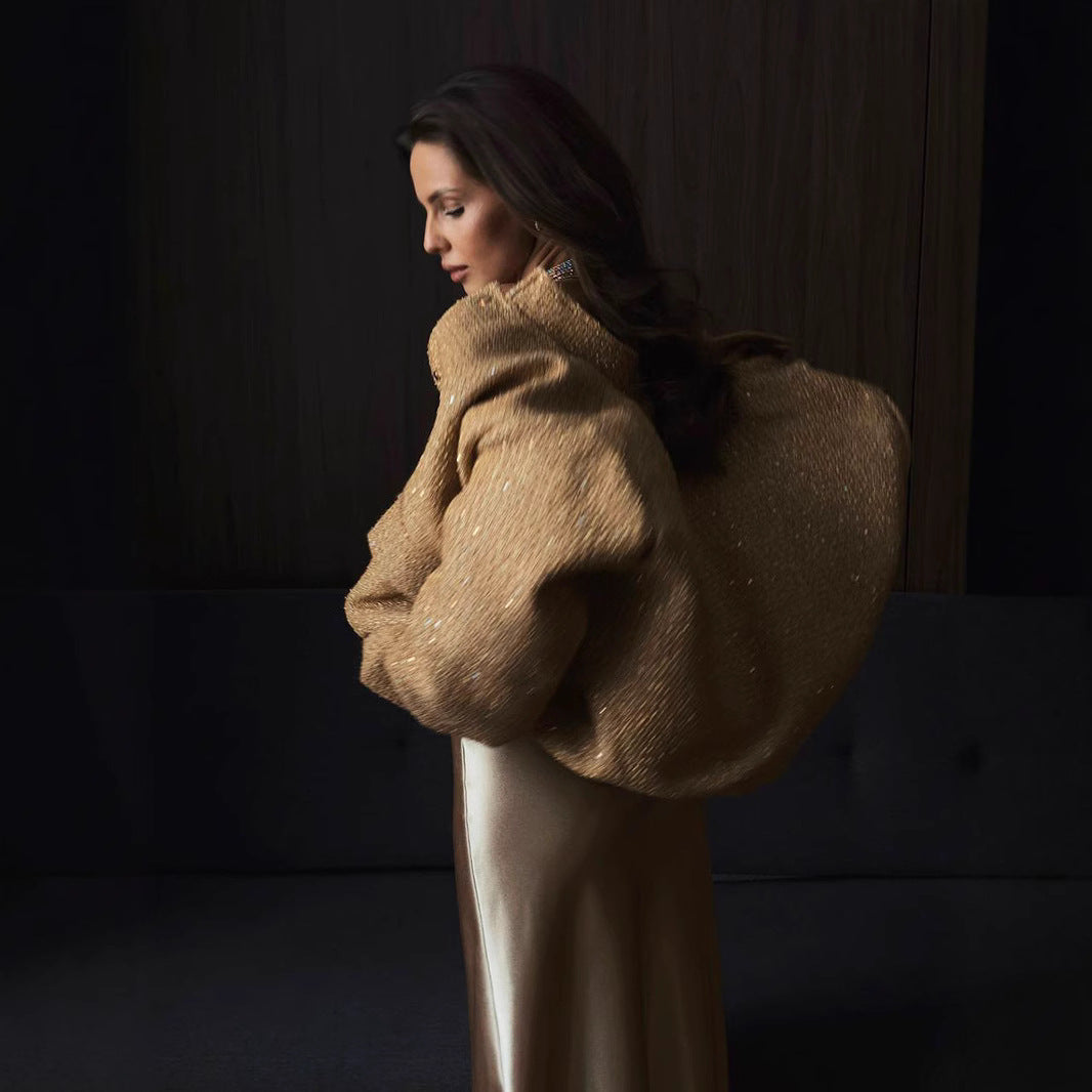 Damen Glitzerjacke mit praktischen Taschen und elastischem Saum EB