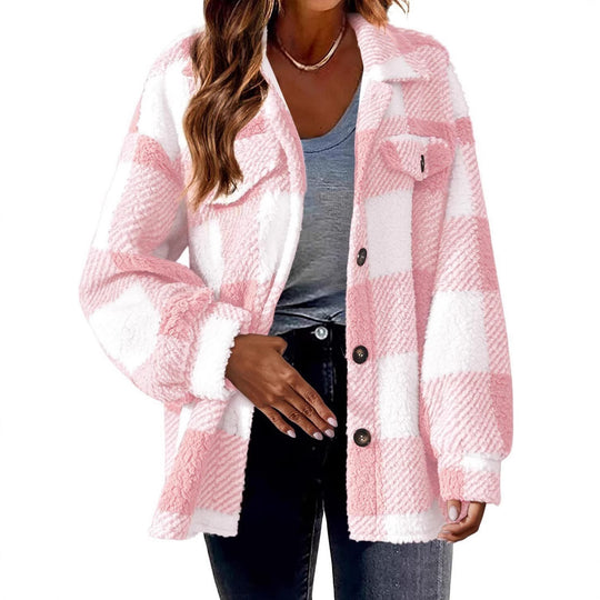 Damen Pelz-ähnliche Karomuster Jacke EB