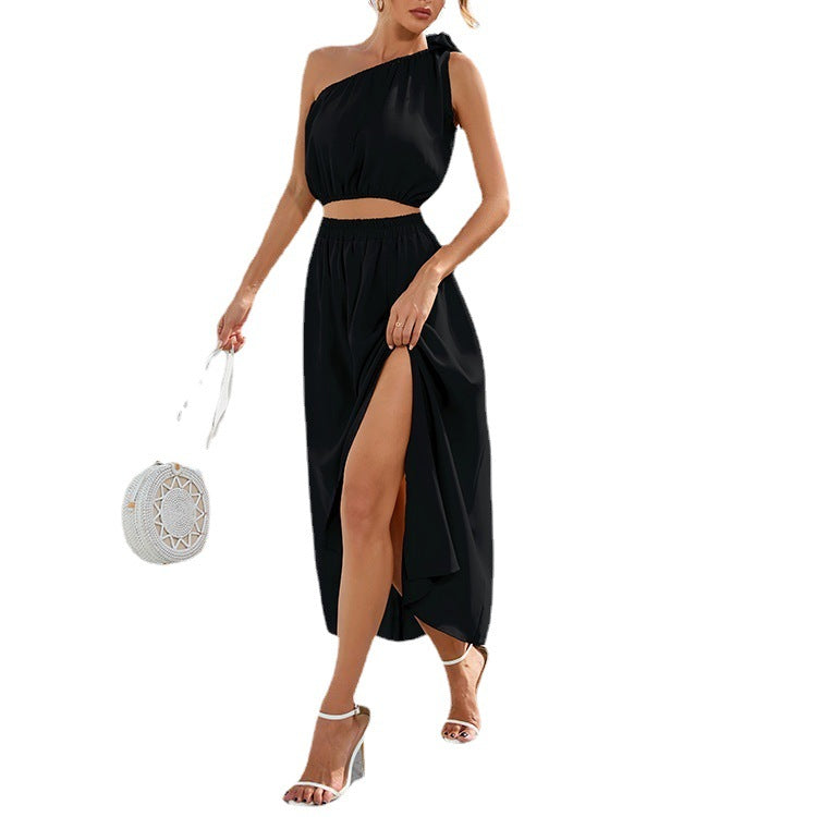 Damen Maxikleid mit asymmetrischem Schnitt und seitlichem Schlitz EB
