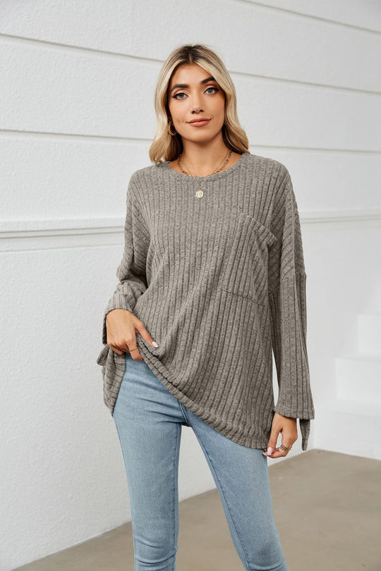 Damen lockeres Strickoberteil mit Baumwolldetail EB